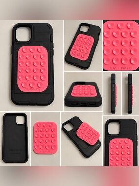 iPhone 15 plus Case-Mate Black Phone Case with Pink Suction Pad